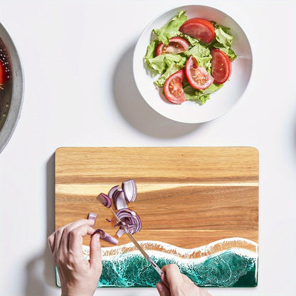 Ocean-Inspired Acacia Wood Cutting Board with Resin Inlay – Multi-Purpose Chopping and Serving Tray for Kitchen and Outdoor Use 8