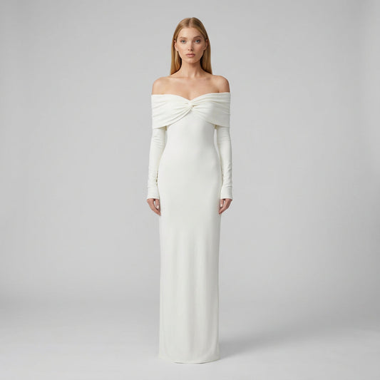 Robe midi pour femme Aria | Encolure bardot, silhouette moulante