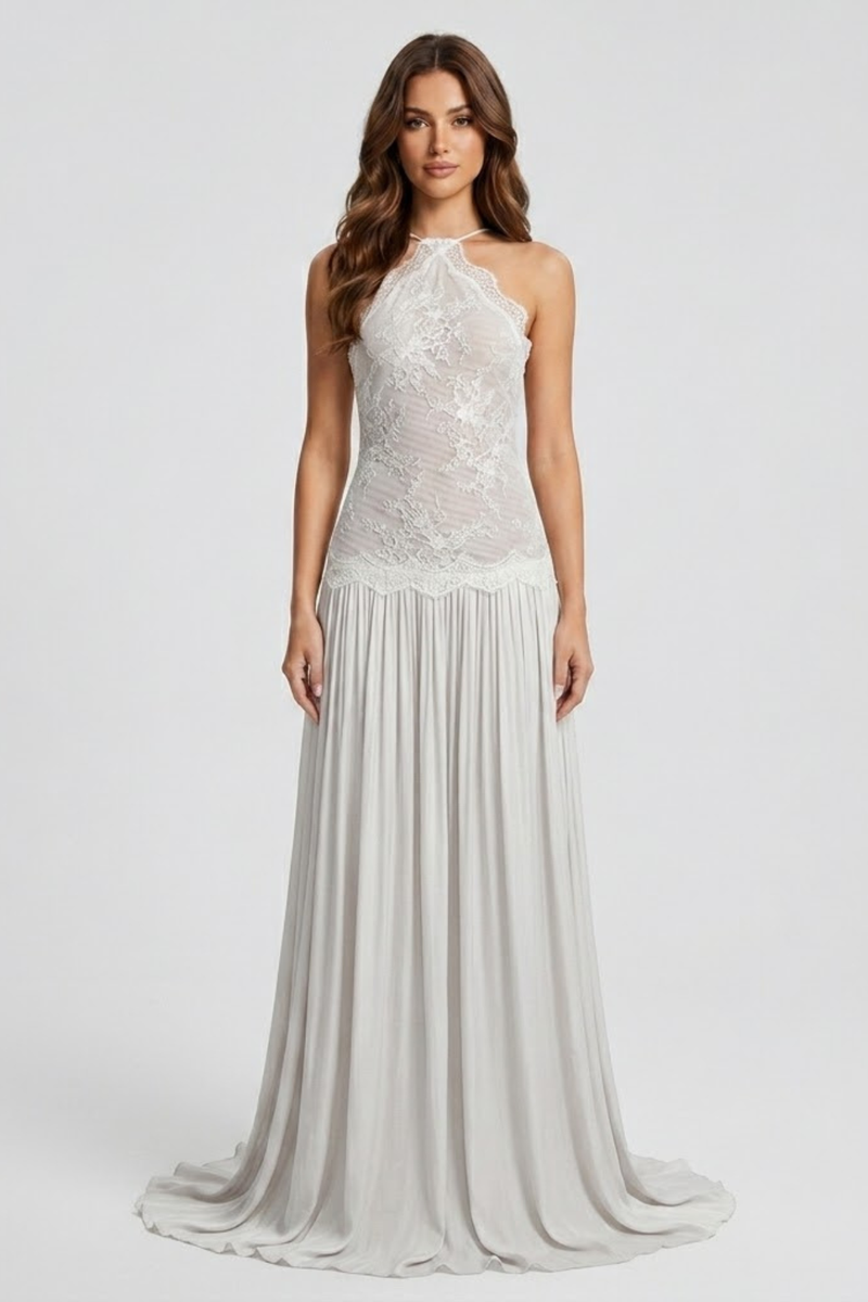 Elsie Women's Pleated Maxi Dress | Halter, Lace