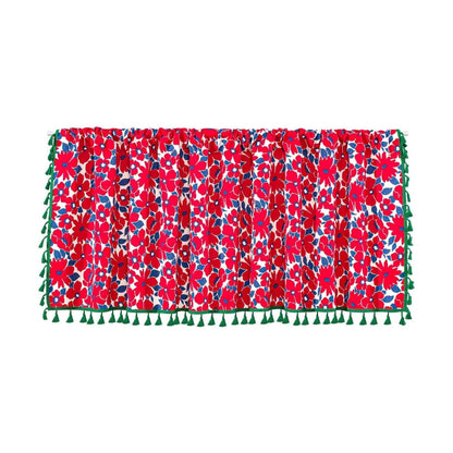 Graceful Red Floral Cabinet Curtain | Cotton-Linen, Tassel Tier