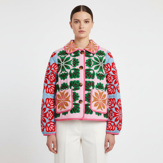 Poppy Women's Quilted Jacket | Floral Print, Boxy Fit Casual Outerwear 6