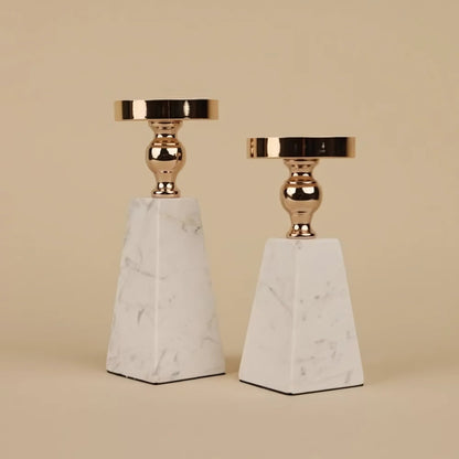 Pyramid Marble Candle Holder with Gold Accent