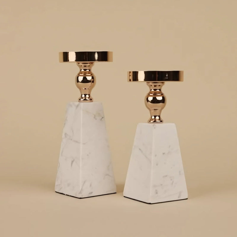 Pyramid Marble Candle Holder with Gold Accent