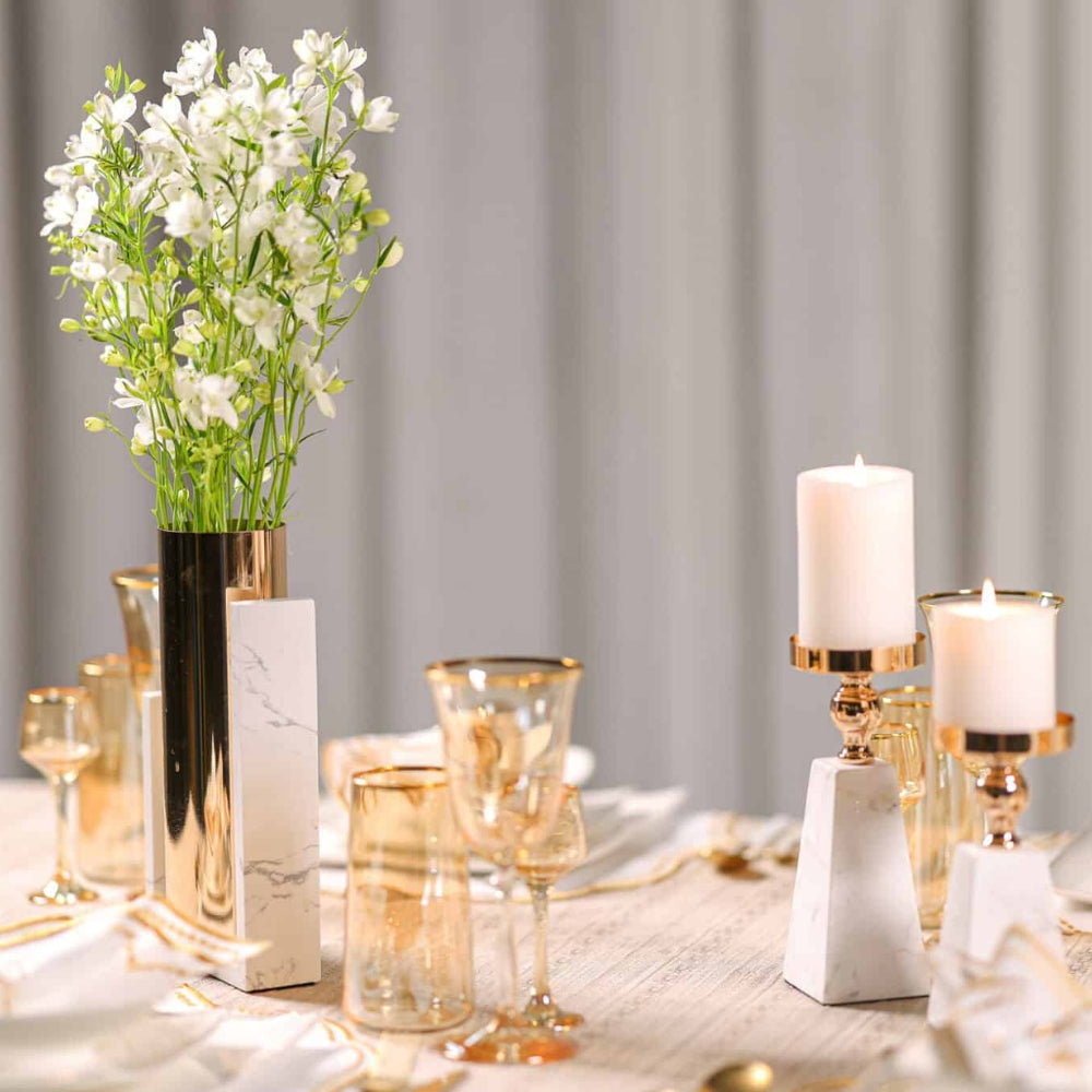 Pyramid Marble Candle Holder with Gold Accent