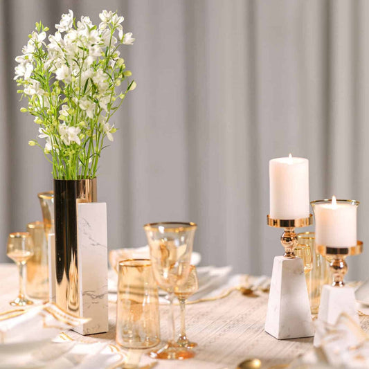 Pyramid Marble Candle Holder with Gold Accent
