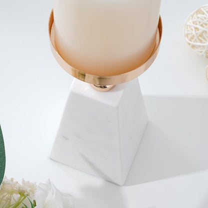 Pyramid Marble Candle Holder with Gold Accent