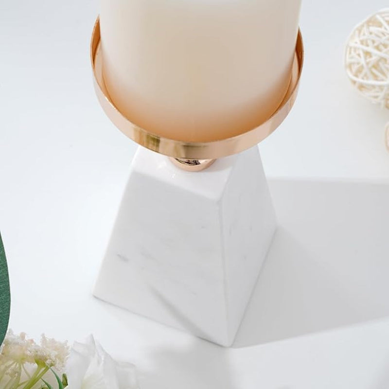Pyramid Marble Candle Holder with Gold Accent