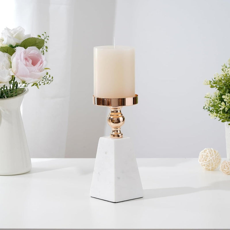 Pyramid Marble Candle Holder with Gold Accent