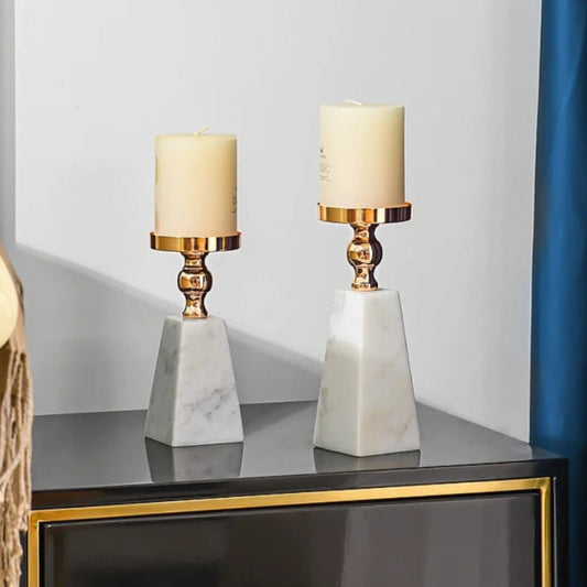 Pyramid Marble Candle Holder with Gold Accent