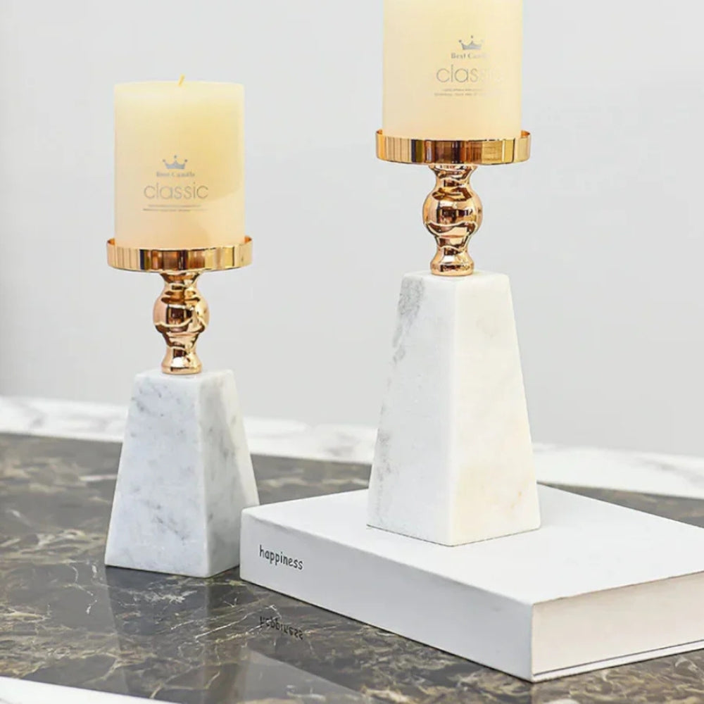 Pyramid Marble Candle Holder with Gold Accent