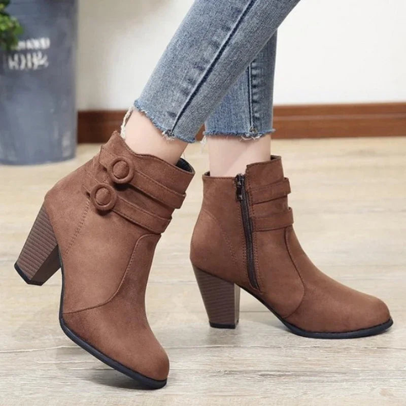 Vienna Women's Block Heel Boots | Retro, Leather, Buckle
