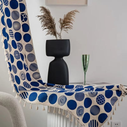 Retro Blue Polka Dot Curtain | Blackout Valance, Tassel Edge