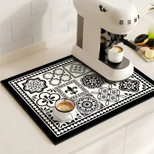 Retro Tile Design Absorbent Coffee Mat for Kitchen - Quick-Drying and Stylish 1