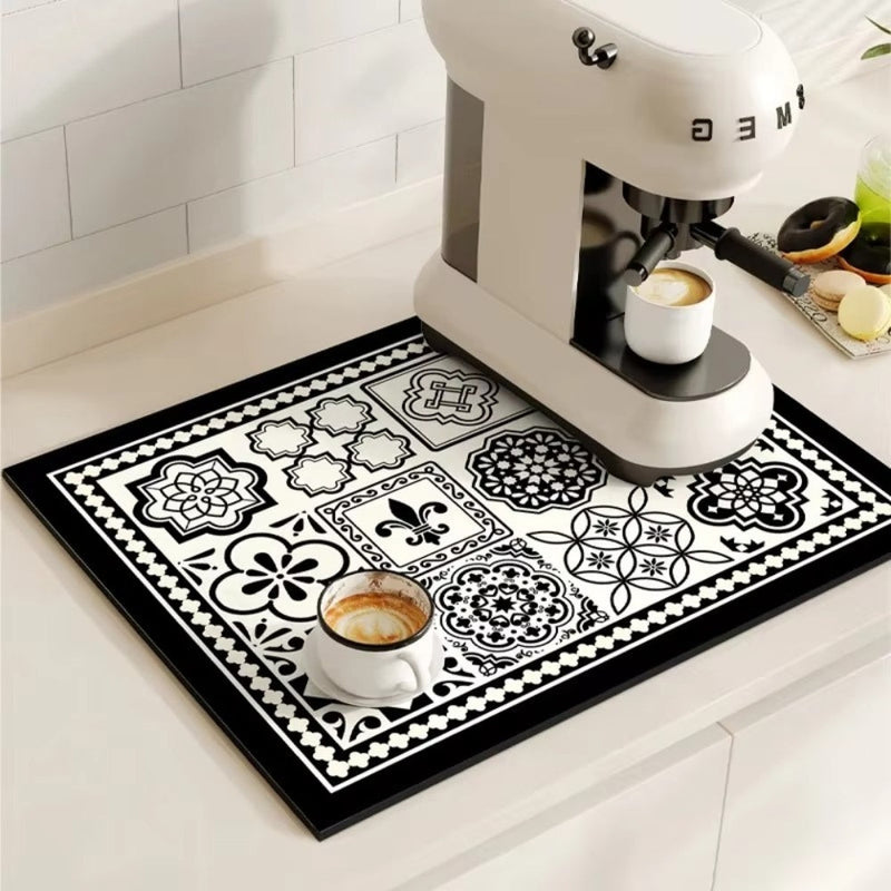 Retro Tile Design Absorbent Coffee Mat for Kitchen - Quick-Drying and Stylish 1
