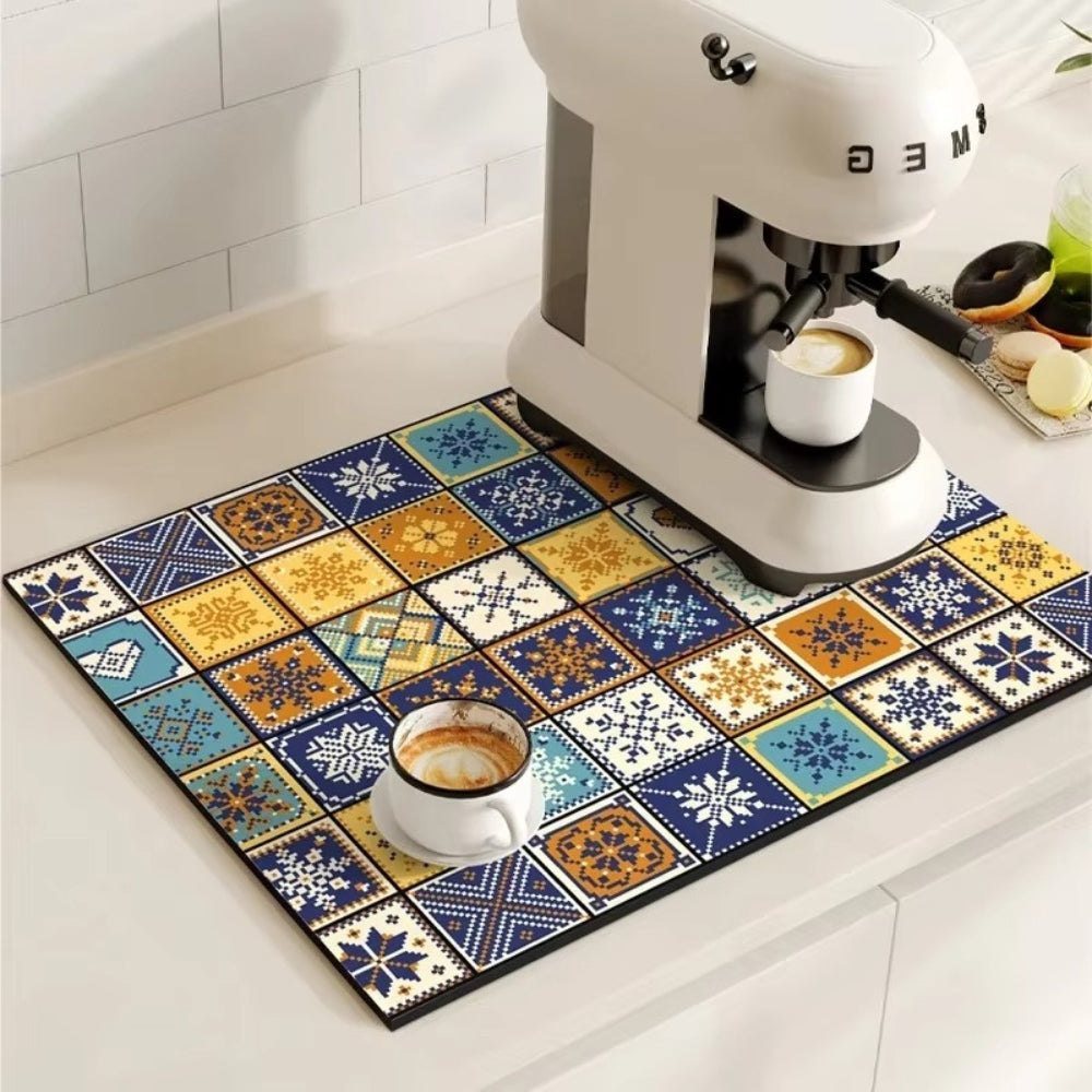 Retro Tile Design Absorbent Coffee Mat for Kitchen - Quick-Drying and Stylish 10