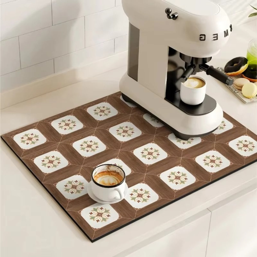 Retro Tile Design Absorbent Coffee Mat for Kitchen - Quick-Drying and Stylish 11