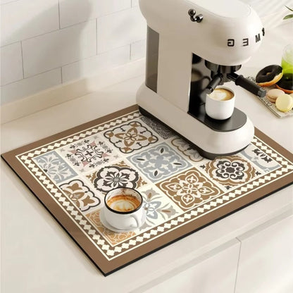 Retro Tile Design Absorbent Coffee Mat for Kitchen - Quick-Drying and Stylish 12