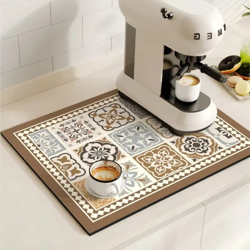 Retro Tile Design Absorbent Coffee Mat for Kitchen - Quick-Drying and Stylish 12