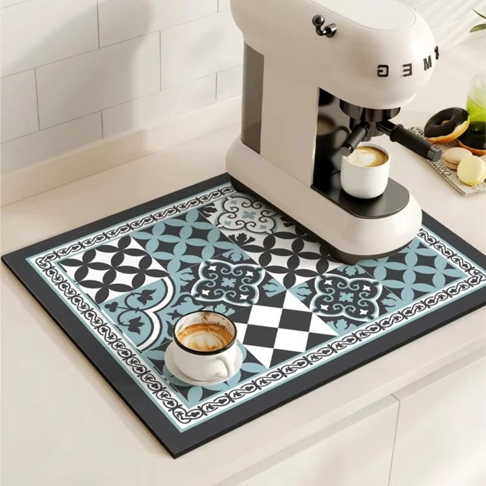 Retro Tile Design Absorbent Coffee Mat for Kitchen - Quick-Drying and Stylish 13