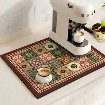 Retro Tile Design Absorbent Coffee Mat for Kitchen - Quick-Drying and Stylish 14