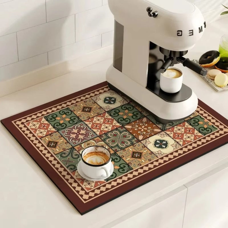 Retro Tile Design Absorbent Coffee Mat for Kitchen - Quick-Drying and Stylish 14