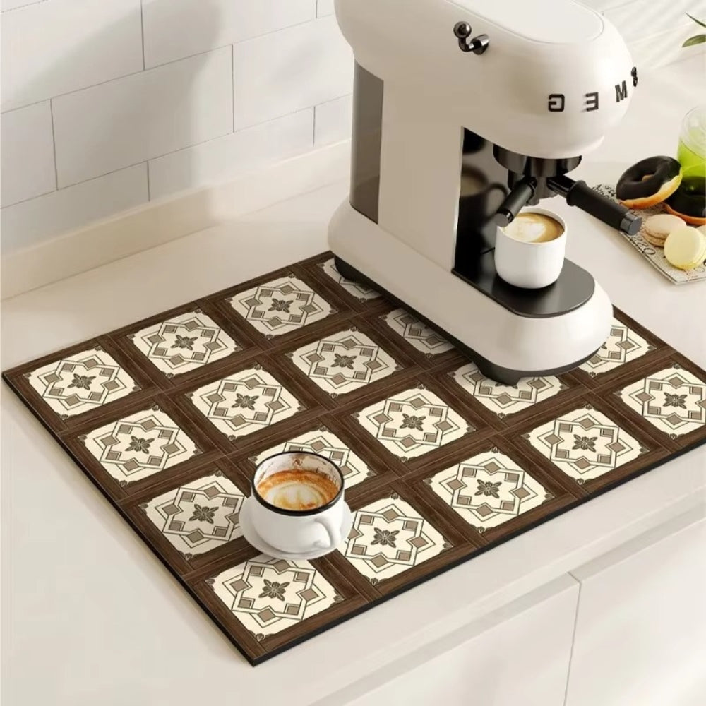 Retro Tile Design Absorbent Coffee Mat for Kitchen - Quick-Drying and Stylish 2