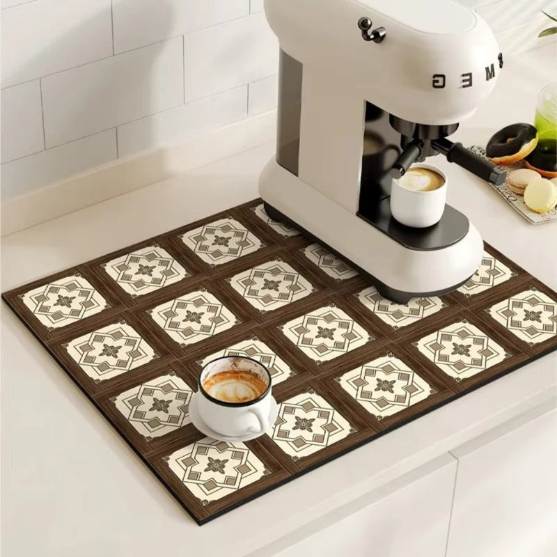 Retro Tile Design Absorbent Coffee Mat for Kitchen - Quick-Drying and Stylish 2