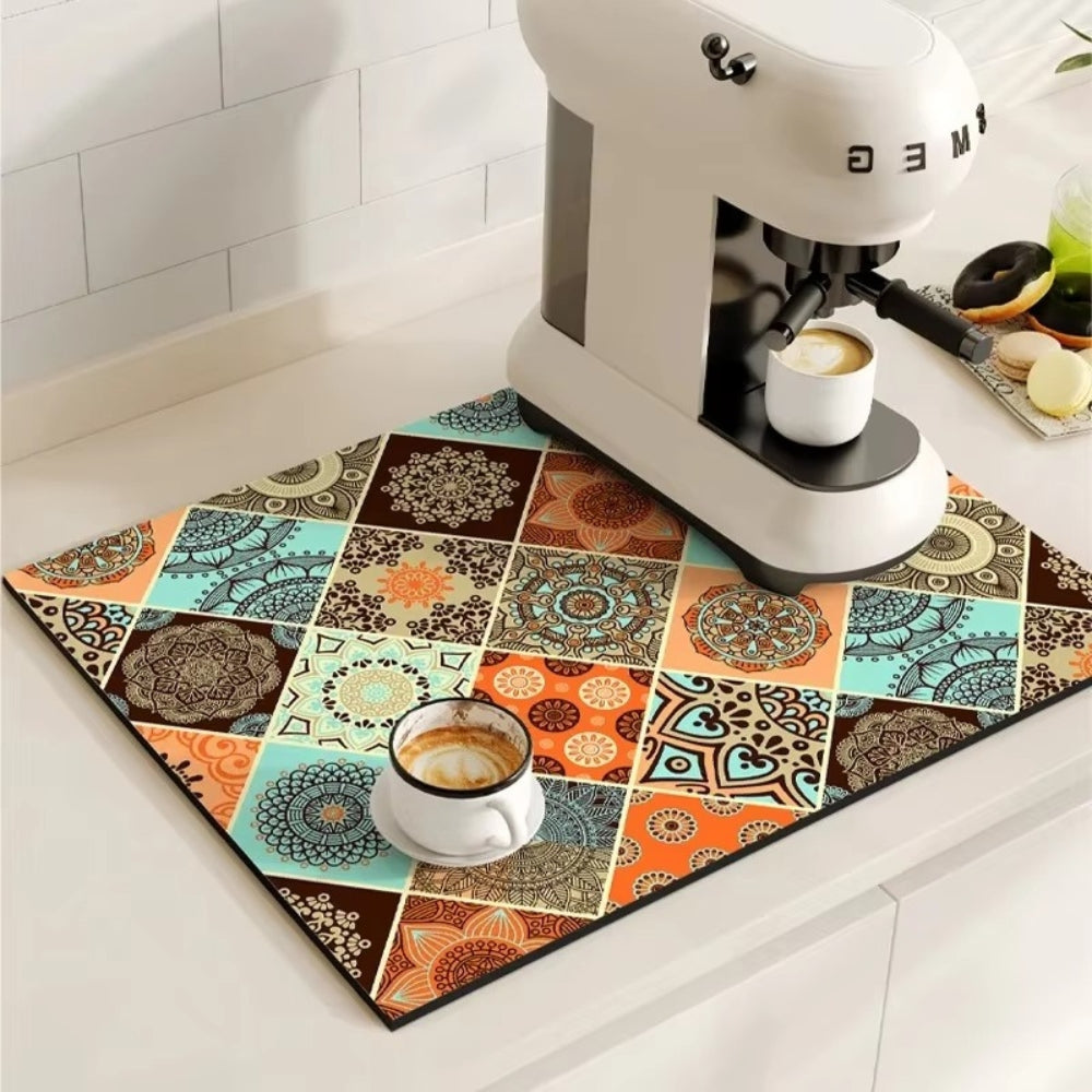 Retro Tile Design Absorbent Coffee Mat for Kitchen - Quick-Drying and Stylish 5