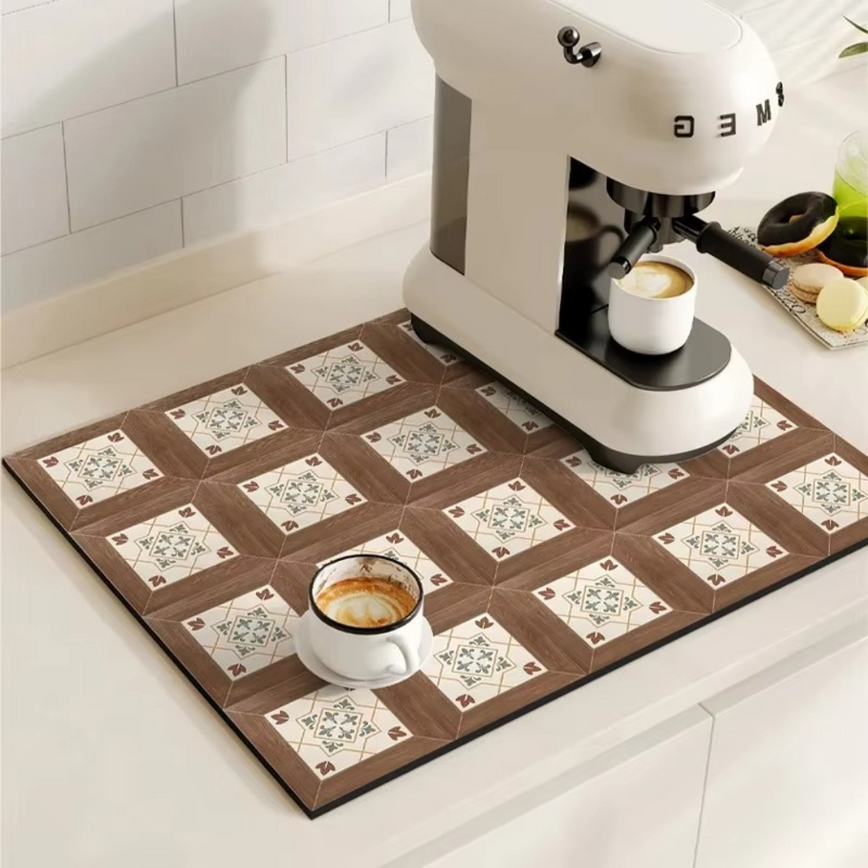 Retro Tile Design Absorbent Coffee Mat for Kitchen - Quick-Drying and Stylish 6