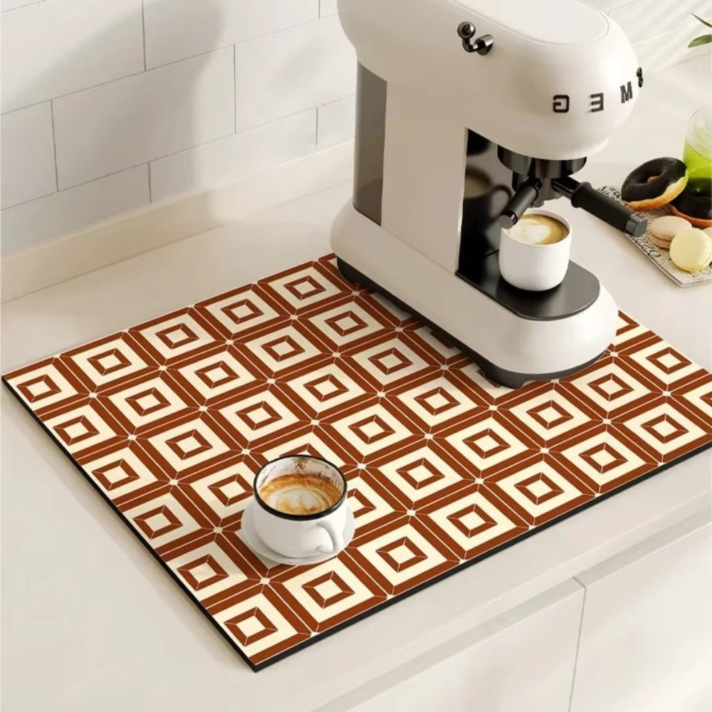 Retro Tile Design Absorbent Coffee Mat for Kitchen - Quick-Drying and Stylish 7