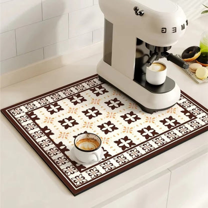Retro Tile Design Absorbent Coffee Mat for Kitchen - Quick-Drying and Stylish 9