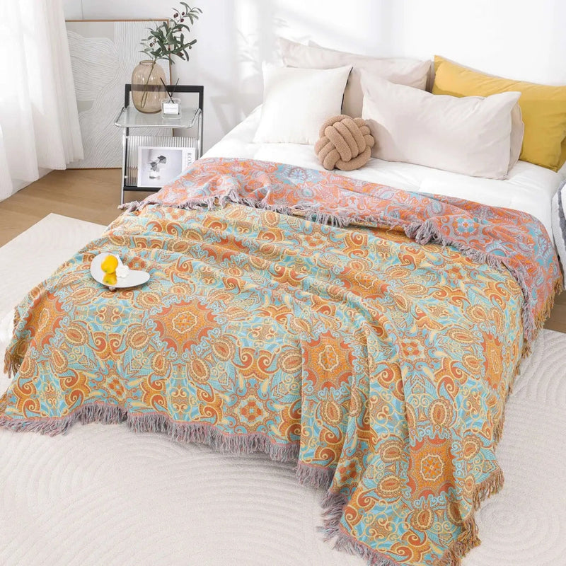 Aspen Reversible Paisley Bohemian Cotton Blanket | Cotton, Reversible