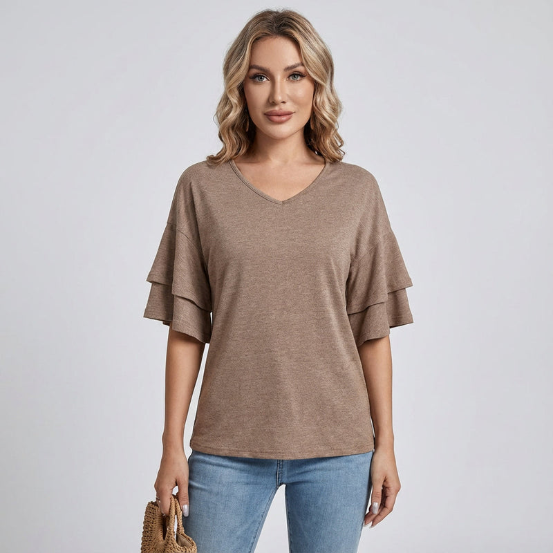 Blouse pour Femme Rina | Manches Volantées, Encolure en V