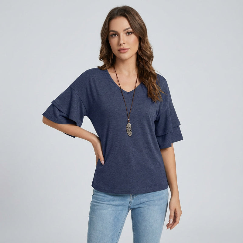 Blouse pour Femme Rina | Manches Volantées, Encolure en V