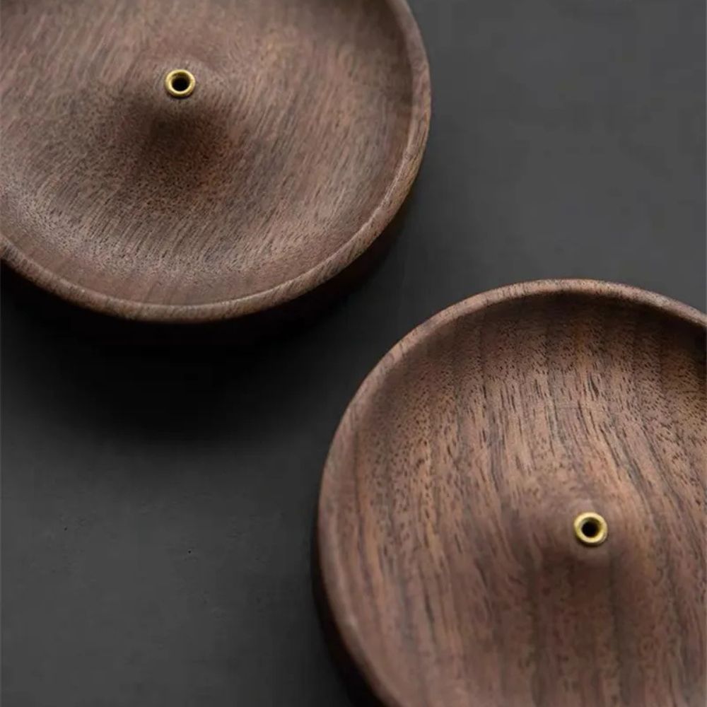 Round Wood Incense Stick Holder with Ash Catcher