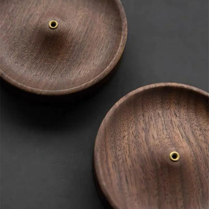 Round Wood Incense Stick Holder with Ash Catcher