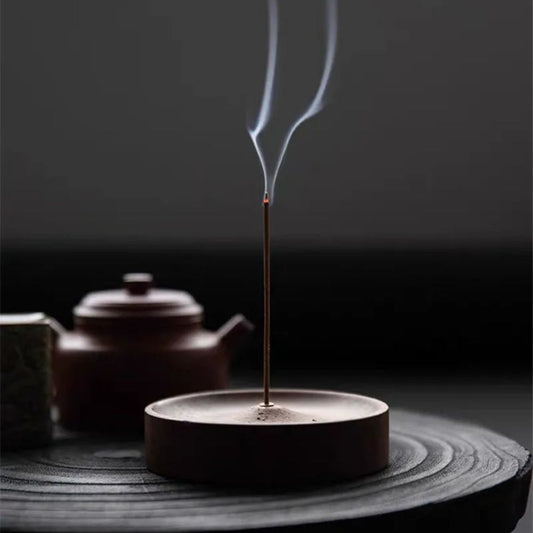 Round Wood Incense Stick Holder with Ash Catcher