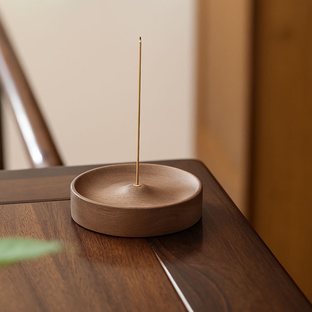 Round Wood Incense Stick Holder with Ash Catcher