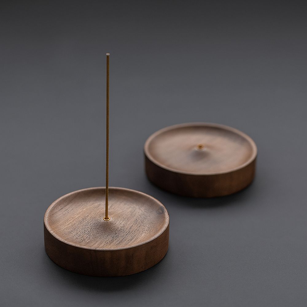 Round Wood Incense Stick Holder with Ash Catcher