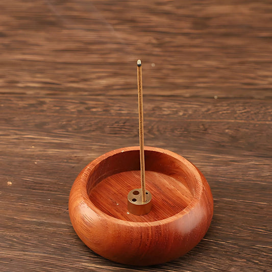 Solid Wood Incense Stick Holder with Brass Insert