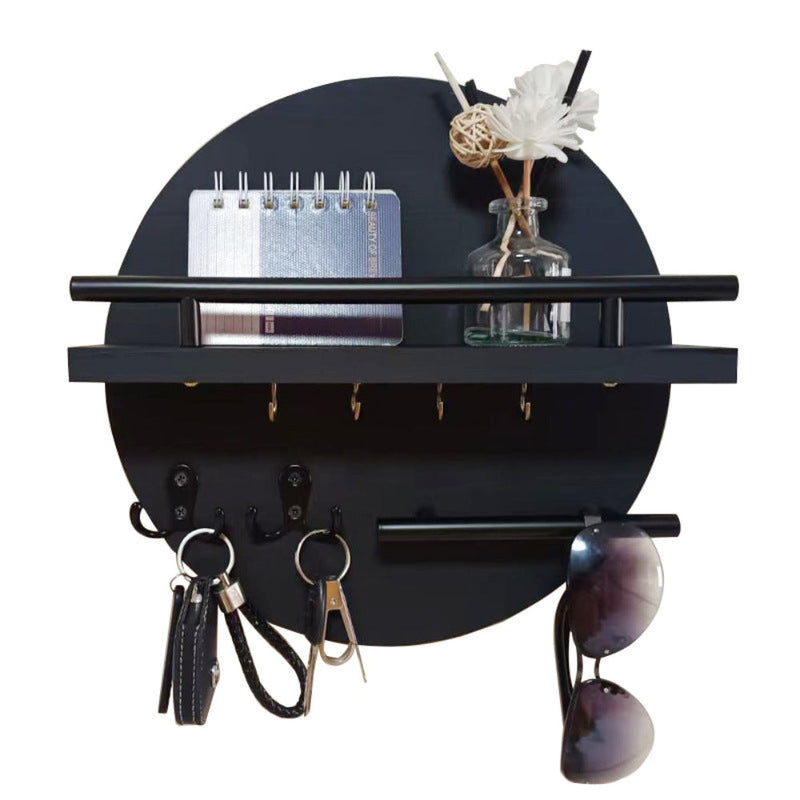 Round Wooden Key Holder | Scandinavian Design, Hooks & Shelf