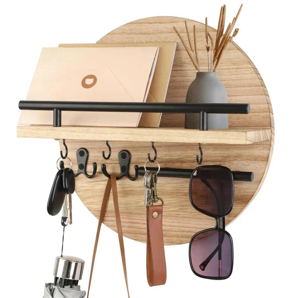 Round Wooden Key Holder for Wall – Eco-Friendly Key Organizer with Hooks and Shelf – Modern Scandinavian Design 3