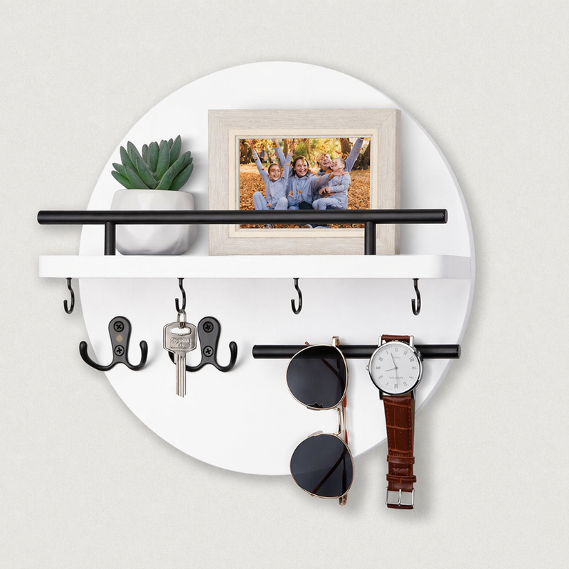 Round Wooden Key Holder for Wall – Eco-Friendly Key Organizer with Hooks and Shelf – Modern Scandinavian Design 5