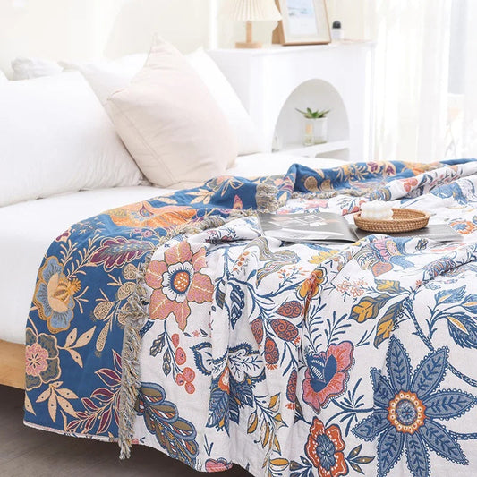 Rustic Artistic Flora | Cotton Throw Blanket with Reversible Floral Design | Elegant Home Accent for All-Season Comfort 0
