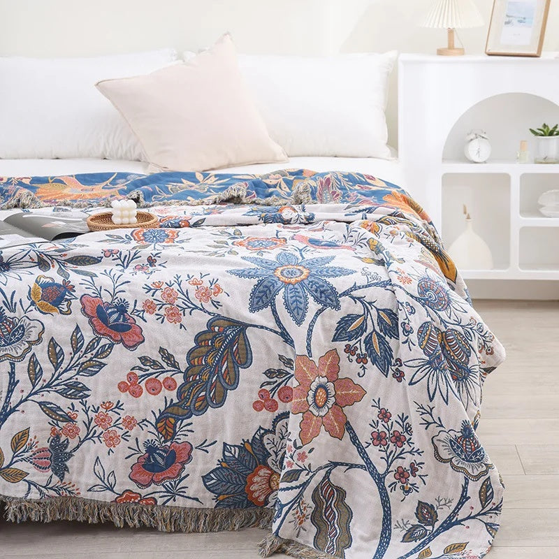 Rustic Artistic Flora | Cotton Throw Blanket with Reversible Floral Design | Elegant Home Accent for All-Season Comfort 7