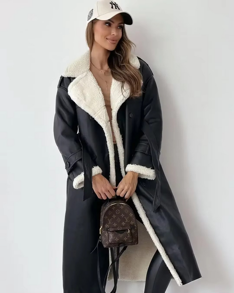 Mabel Women's Trench Coat | Stand Collar, Faux Leather