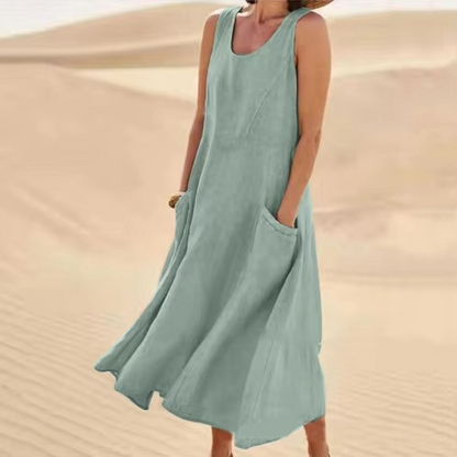 Romy Women's Linen Maxi Dress - close-up detail