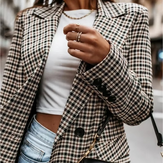 Elena Women's Plaid Blazer - styled view