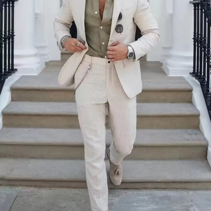 Hector Men's Linen Blazer | Beige, Navy