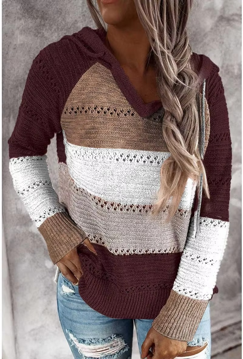 Greta Women's Striped Sweater | Patchwork, Knit, Hooded